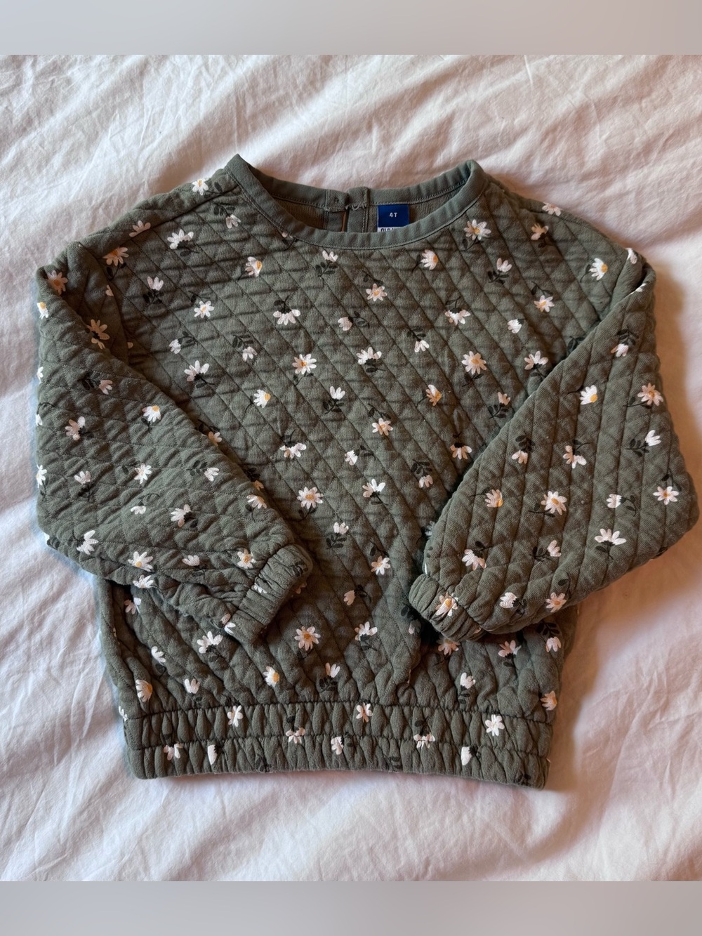 Old Navy Olive Green Quilted Floral Crewneck Sweater